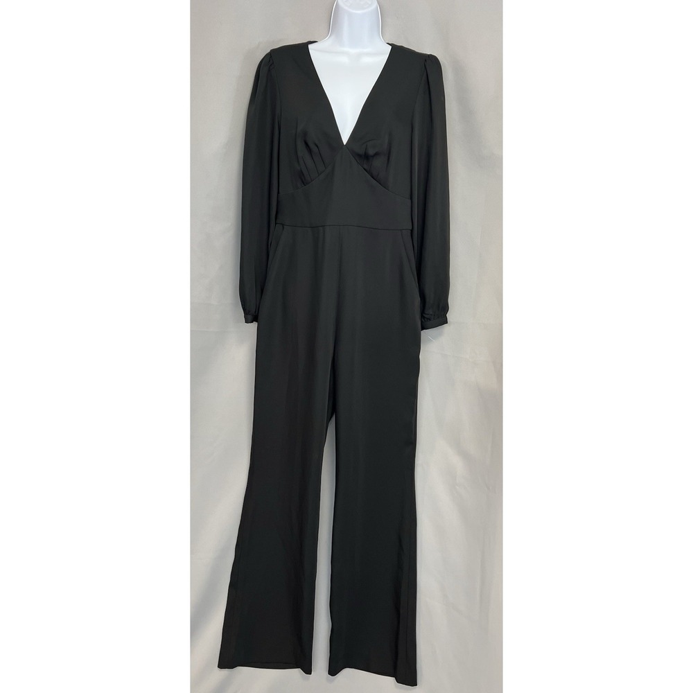 Gianni Bini Women's bishop sleeve jumpsuit Sz 6 Black Satin